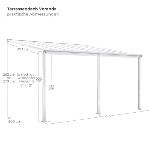 Terrassendach Veranda Aluminium transparentes Dach | Terrassenüberdachung Veranda weiß 435 x 303 cm