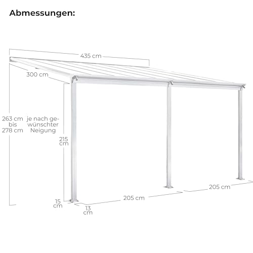 Terrassendach Aluminium transparentes Dach | Terrassenüberdachung Veranda weiß 435x300 cm