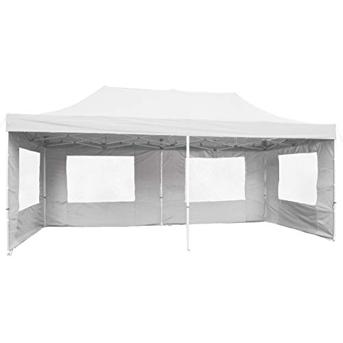 Falt-Pavillon Partyzelt mit Seitenteilen solide Ausführung für Garten Terrasse Feier Markt als Unterstand Plane wasserdichtes Dach 270/m² 3 x 6 m weiss