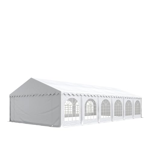 Festzelt Partyzelt 6x12 m Premium, hochwertige PVC Plane 750 N in weiß 100% wasserdicht mit Bodenrahmen
