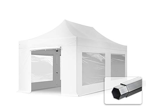 Faltzelt Professional 3x6 m - mit 4 Seitenteilen (Panoramafenster) Faltpavillon ALU Pavillon Partyzelt weiß