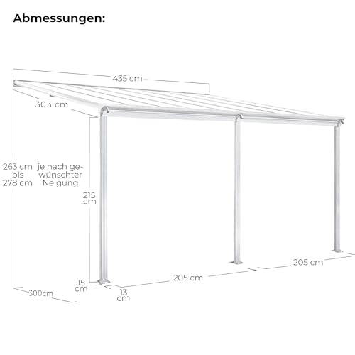 Terrassendach Veranda Aluminium transparentes Dach | Terrassenüberdachung Veranda weiß 435 x 303 cm
