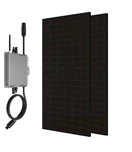 Balkonkraftwerk Schwarz 600W Set mit 2x385W (770W) Solarpanel und Deye Mikrowechselrichter Sun600G3 mit Wifi. 230V Plug