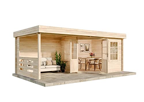 Alpholz Gartenhaus Hanna-40 aus Massiv-Holz | Gerätehaus mit 40 mm Wandstärke | Garten Holzhaus inklusive Montagematerial | Geräteschuppen Größe: 598 x 302 cm | Flachdach