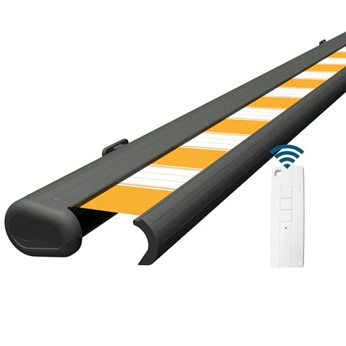 Eclipse Vollkassettenmarkise elektrisch 3x2,5m basaltgraues Gehäuse Markise Balkon Terrassenüberdachung Gelenkarm Polyacryltuch UV-Schutz 50+ Smarthome-fähiger Dooya Motor, Markisentuch: Sonnenfarbe