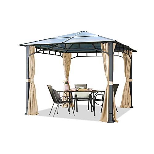TOOLPORT Gartenpavillon 3x3 m Polycarbonat Dach ca. 8mm Pavillon 4 Seitenteile Partyzelt Champagner ca. 9x9cm Profil
