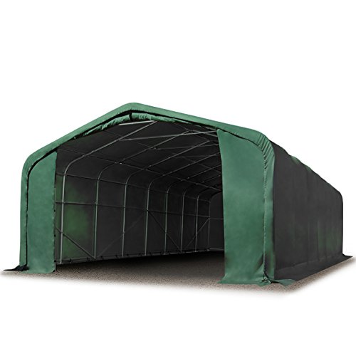 TOOLPORT Lagerzelt 6x12 m Zelthalle Unterstand / 2,7m Seitenhöhe feuersichere PRIMEtex PVC Plane 2300 N dunkelgrün
