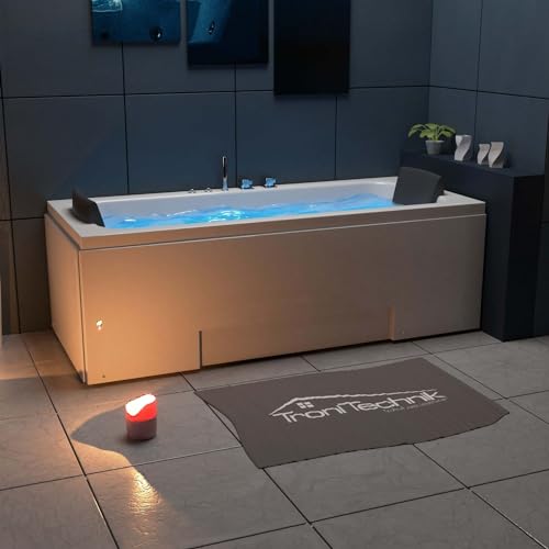 TroniTechnik® Badewanne IOS mit Whirlpool 170cmx75cm, Acrylwanne für zwei Personen, Whirlpoolwanne mit Armatur, freistehend und vormontiert, Indoor Whirlpoolbadewanne mit LED