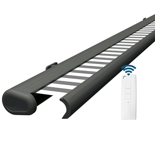 Eclipse Vollkassettenmarkise elektrisch 3x2,5m basaltgraues Gehäuse Markise Balkon Terrassenüberdachung Gelenkarm Polyacryltuch UV-Schutz 50+ Smarthome-fähiger Dooya Motor, Markisentuch: Grau-Weiß