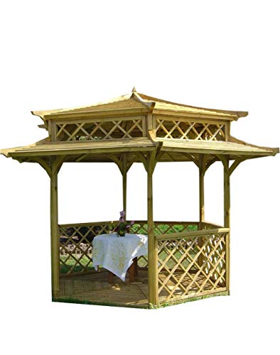 Stan-Wood JAPANISCHE GARTENLAUBE HOLZPAVILLON PAVILLON mit Holzdach 2,5m x 2,5m PAGODE