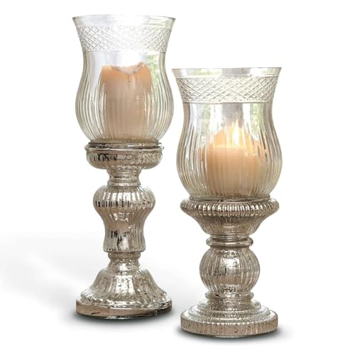 Loberon Kerzenständer Set Luisant | Deko Kerzenhalter Für Kerzen & Teelichter | Mundgeblasen Aus Glas | 29 & 35 cm, Silber/klar