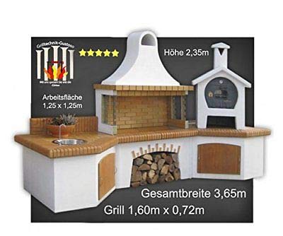 Steingrill Grillkamin mit Backofen Waschbecken braun Luxus Theofanes