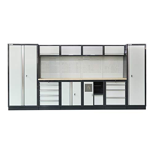 STIER Werkstatteinrichtung Basic, 6-teilig, modular, mit Lochwand und Multiplex-Arbeitsplatte, BxTxH 4235x460x2000mm