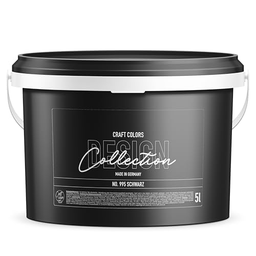 Craft Colors® 5L hochwertige Wandfarbe edelmatt, Kreidefarbe made in Germany, DESIGN Collection No.995 schwarz, Tiefschwarz