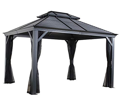 Sojag Pavillon Mykonos 484 cm x 364 cm x 306 cm (L × B × H) Terrassenüberdachung 12 x 16 inkl. Moskitonetz – Farbe: anthrazit