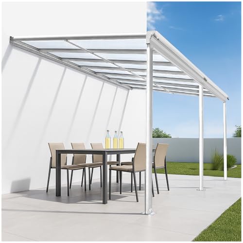 Terrassendach Veranda Aluminium transparentes Dach | Terrassenüberdachung Veranda weiß 435 x 303 cm