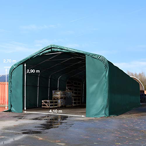 TOOLPORT Lagerzelt 6x12 m Zelthalle Unterstand / 2,7m Seitenhöhe feuersichere PRIMEtex PVC Plane 2300 N dunkelgrün