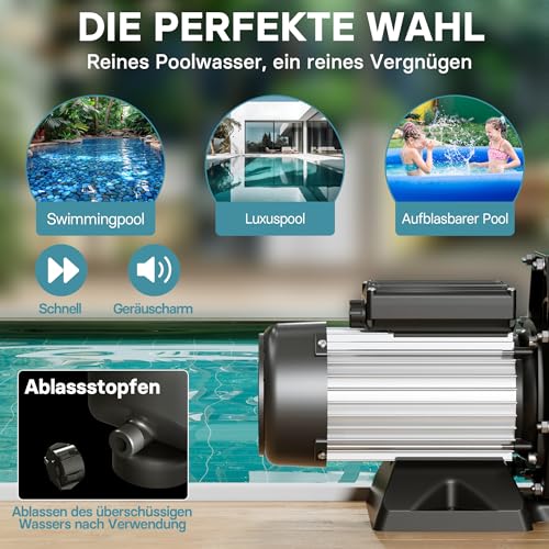 Wiltec Poolpumpe 33600 l/h 1500 W Schwimmbadpumpe Filterpumpe Umwälzpumpe