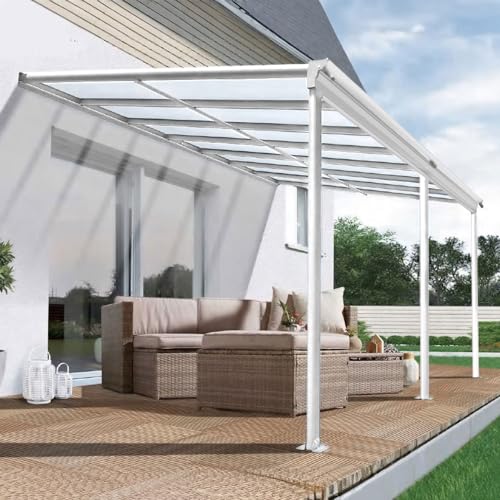 Terrassendach Aluminium transparentes Dach | Terrassenüberdachung Veranda weiß 435x300 cm