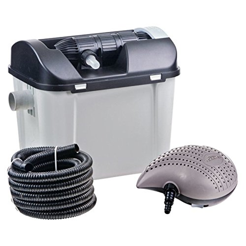 HEISSNER FPU7000-00 Mehrkammer-Teichfilter 40 x 30 cm mit integriertem 7 Watt UVC-Teichklärer; inklusiv 3100 Liter Pumpe