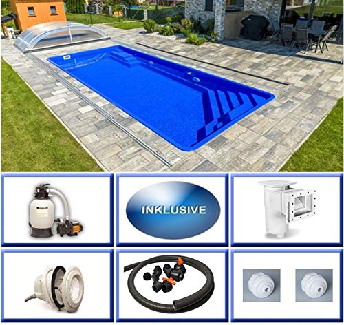 GFK Pool Gemini 3,50m x 8,20m x 1,50m Standard 5mm Farbe: Atlantic Blue Super Komplettset