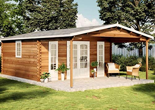 Alpholz Gartenhaus Nyborg-44 aus Massiv-Holz | Gerätehaus mit 44 mm Wandstärke | Garten Holzhaus inklusive Montagematerial | Geräteschuppen Größe: 500 x 800 cm | Satteldach