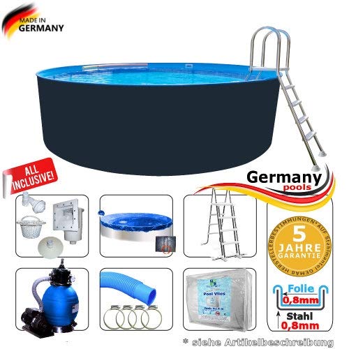 Rundpool 400 x 125 cm Komplettset Anthrazit Stahlwandpool Gartenpool 4,0 Pool 4,00 Swimmingpool rund Schwimmbecken Aufstellpool