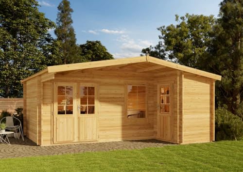 Alpholz Gartenhaus Nordkapp-40 A aus Massiv-Holz, Gerätehaus mit 40 mm Wandstärke, Garten Holzhaus inklusive Montagematerial, Geräteschuppen Größe: 538 x 448 cm, Satteldach