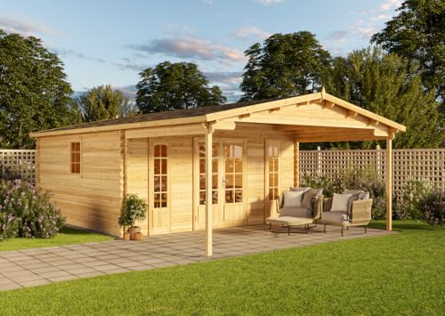 Alpholz Gartenhaus Nyborg-44 aus Massiv-Holz, Gerätehaus mit 44 mm Wandstärke, Garten Holzhaus inklusive Montagematerial, Geräteschuppen Größe: 500 x 800 cm, Satteldach