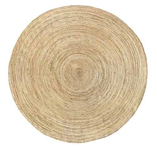 HAMID - Jute Teppich Rund, Alhambra Teppich Handgewebt 100% Naturfaser de Jute, Wohnzimmer, Schlafzimmer, Flurteppich, Dekoration, Farbe Natur, (250x250cm)