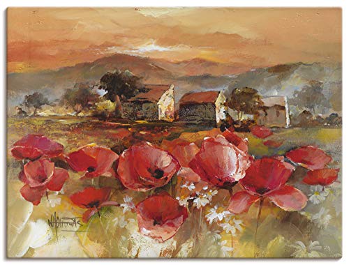 ARTland Wanddeko Leinwand Bilder Wandbild 120x90 cm Toskana Landschaft Italien Mohnblumen Botanik Blumen Malerei Kunst B8ZX