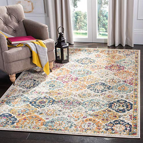SAFAVIEH Distressed Teppich für Wohnzimmer, Esszimmer, Schlafzimmer - Madison Collection, Kurzer Flor, Creme und Multi, 201 X 279 cm