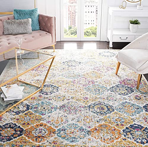 SAFAVIEH Moderner Schick Teppich für Wohnzimmer, Esszimmer, Schlafzimmer - Madison Collection, Kurzer Flor, Creme und Multi, 201 X 279 cm