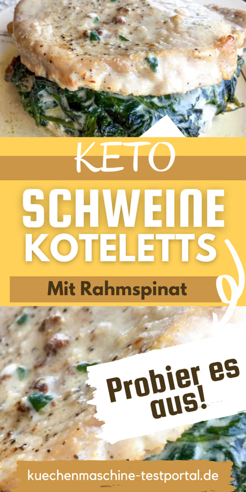 Keto Schweinekoteletts mit Rahmspinat gefüllt