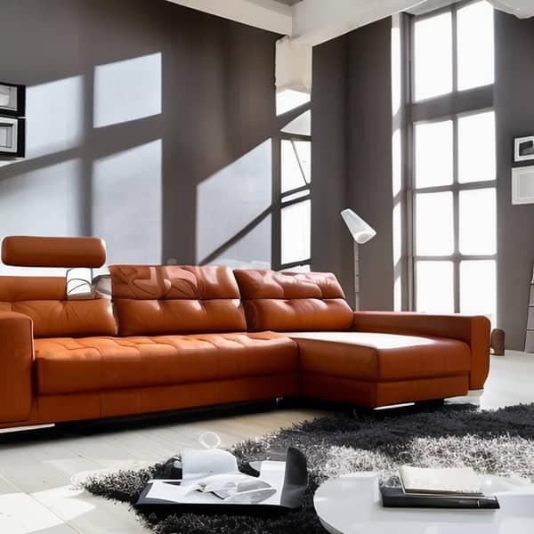 Ecksofa Leder Cognac Minimalistisch