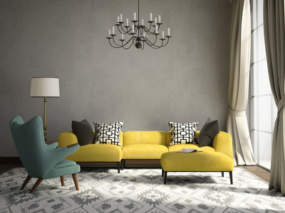 Wohnzimmer Idee in Gelb-Grau/ Retro Stil Romantisch-elegante Wohnzimmer Idee in Gelb-Grau/ Retro Stil