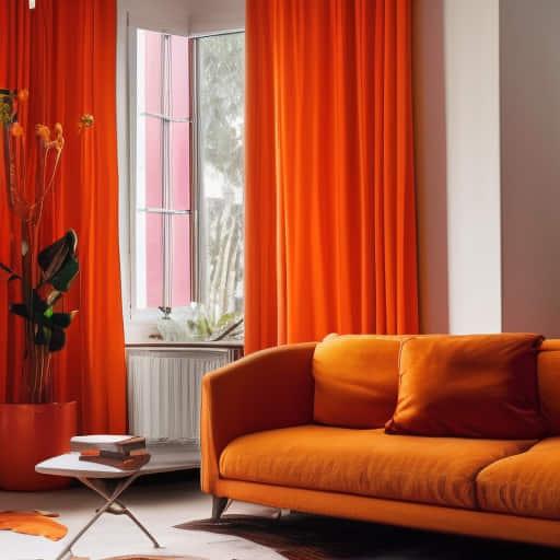 Orangefarbenes Sofa mit Orange Gardinen