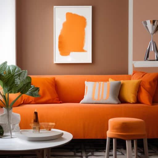 Sofa Orange mit Wand Braun