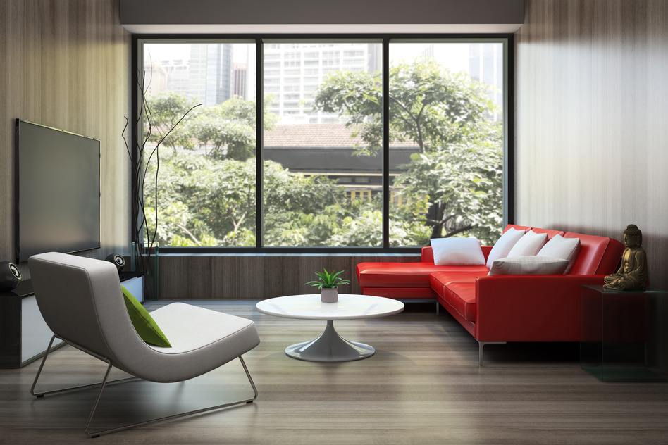 Rotes Sofa mit weißem Sessel (Envato)