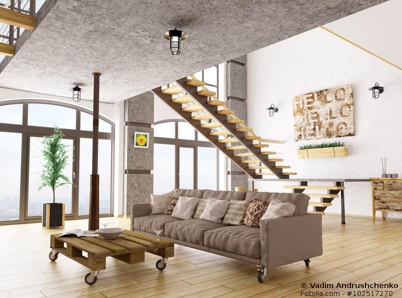 Loft Wohnzimmer in Beige