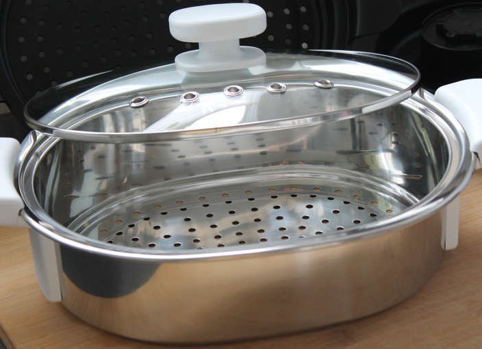 Ovalen Garkorb aus Edelstahl mit Glasdeckel Krups Prep & Cook HP5031