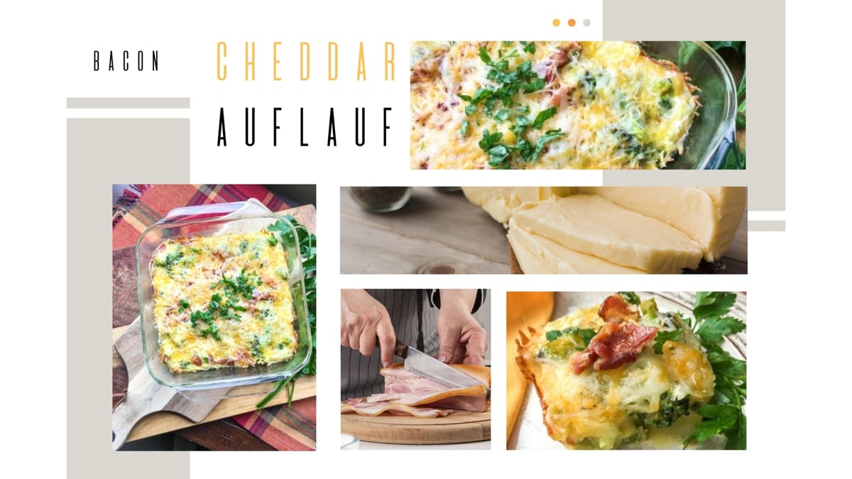 Keto Mahlzeit Bacon mit Cheddar Auflauf