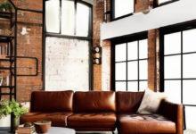 Ecksofa Leder Cognac Indutrieller Stil