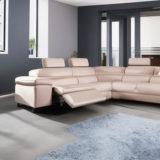 Ecksofa aus Natur-Leder mit Relaxfunktion