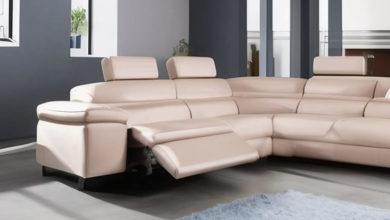 Ecksofa aus Natur-Leder mit Relaxfunktion