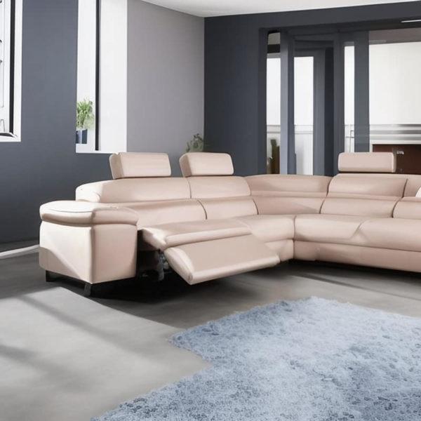 Ecksofa aus Natur-Leder mit Relaxfunktion