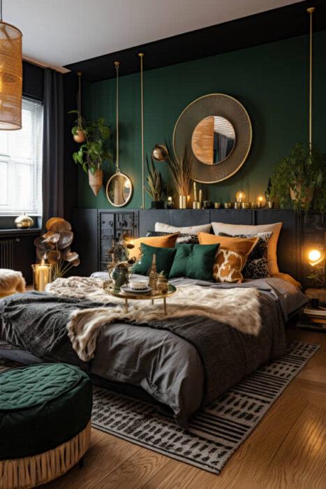 Flüstern der Tannen: Boho-Schlafzimmer in Dunkelgrün – Haus- & Gartentrends