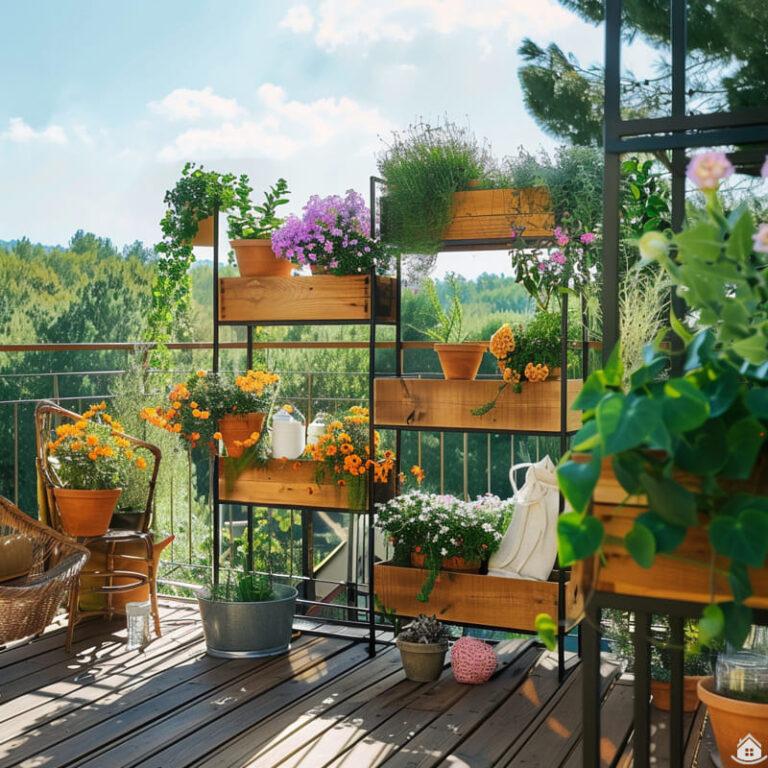 » Pflanzenregale mit Holzelementen als Deko für Balkon und Terrasse