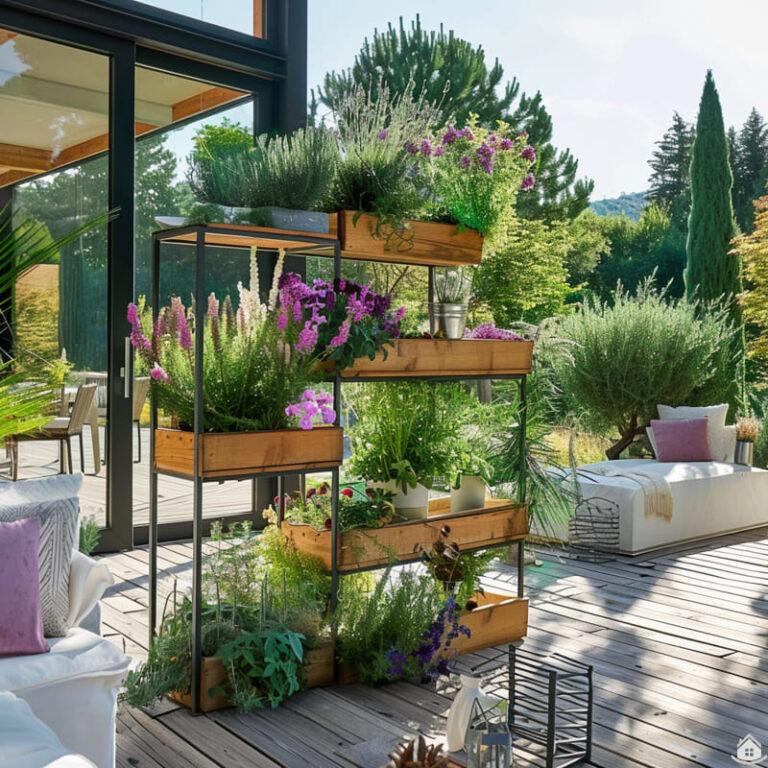 » Pflanzenregale mit Holzelementen als Deko für Balkon und Terrasse