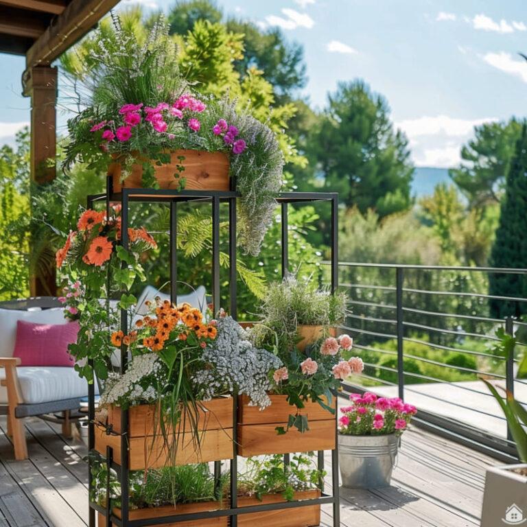 » Pflanzenregale mit Holzelementen als Deko für Balkon und Terrasse